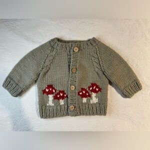 Mushroom sweater 6-12 MO. Walnut Red and White.